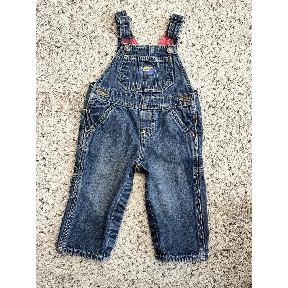 Oshkosh Denim Lined Red Plaid Overalls‎ Size 9 Months